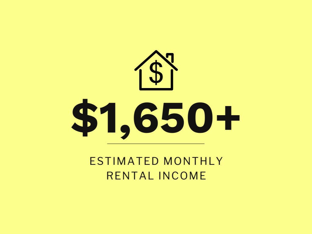 Estimated monthly rental income: $1,650+ Estimated monthly rental income: $1,650-plus for a finished legal basement suite.